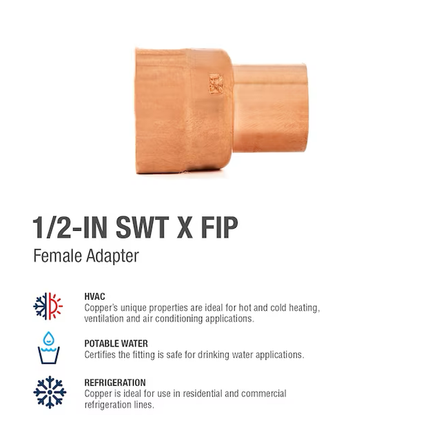 SABER SELECT 1/2-in SWT x 1/2-in FIP Copper Female Adapter