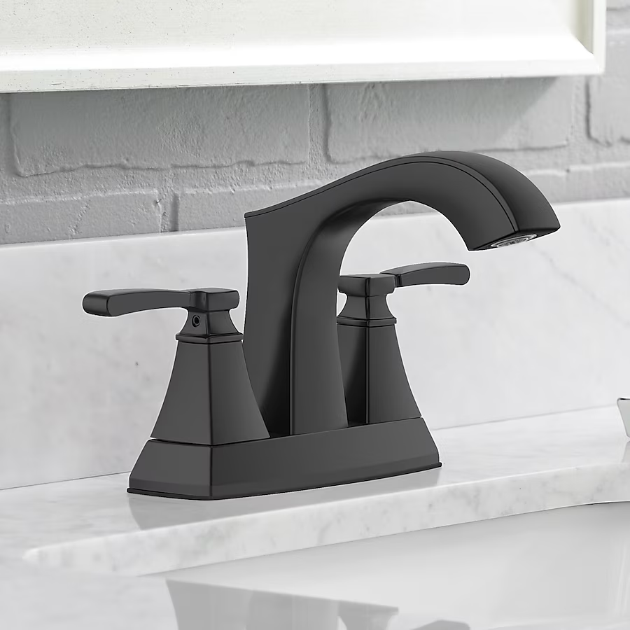 allen + roth Chesler Matte Black 4-in centerset 2-Handle WaterSense Bathroom Sink Faucet with Drain and Deck Plate