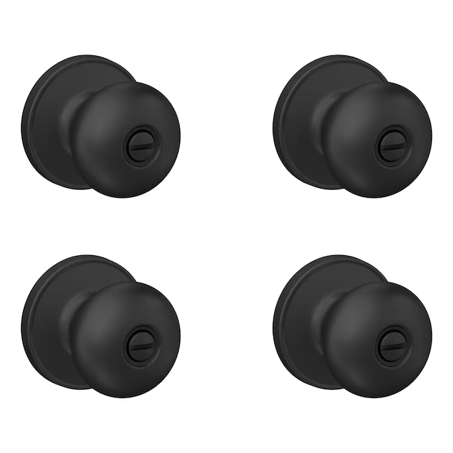 Home Front by Schlage Marwood Matte Black Interior Bed/Bath Privacy Door Knob Multi-pack (4-Pack)