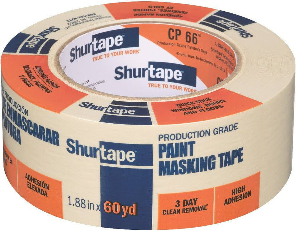 Shurtape CP 66 Grado de contratista, cinta de enmascarar de alta adherencia (1.88" x 60 yardas)