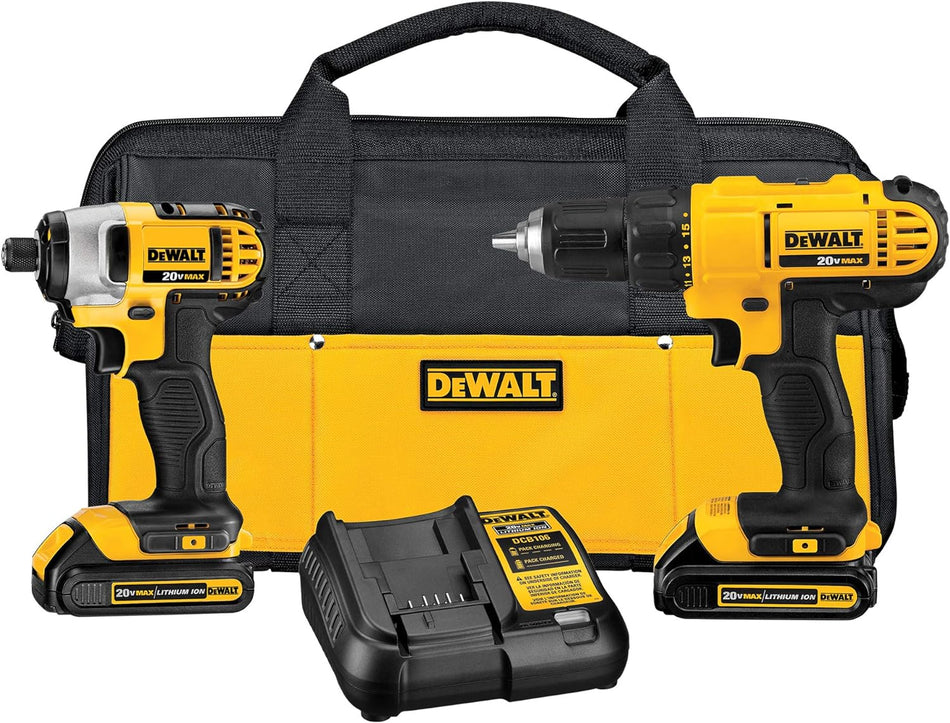 DeWalt 20V MAX Akku-Bohrschrauber- und Schlagschrauber-Set mit 2 Akkus und Ladegerät 