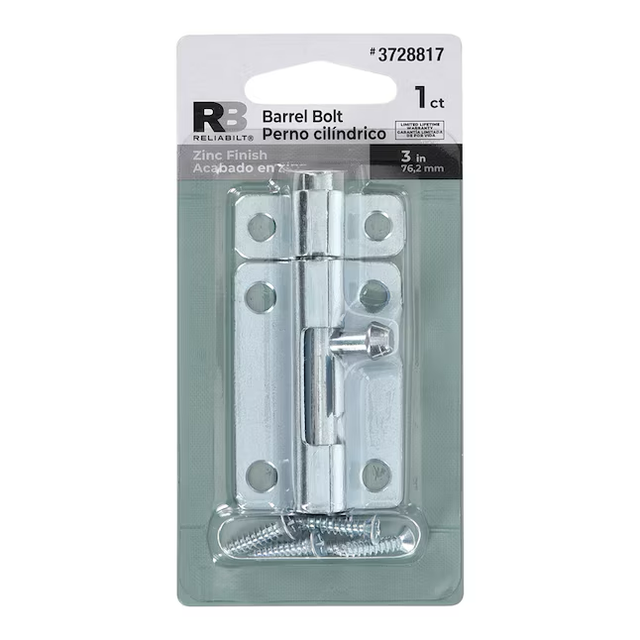 RELIABILT 3-in Zinc Steel Barrel Bolt