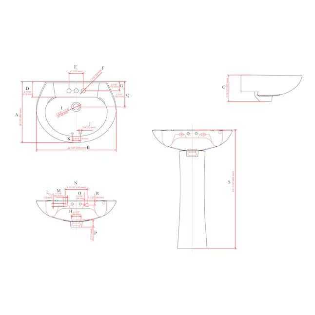 Project Source Combo de fregadero de pedestal tradicional de porcelana vítrea blanca (22,64 pulgadas x 18,125 pulgadas x 33,6875 pulgadas)