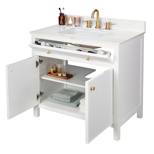 allen + roth Sandbanks 36-in White Undermount Single Sink Bathroom Vanity with White Engineered Stone Top