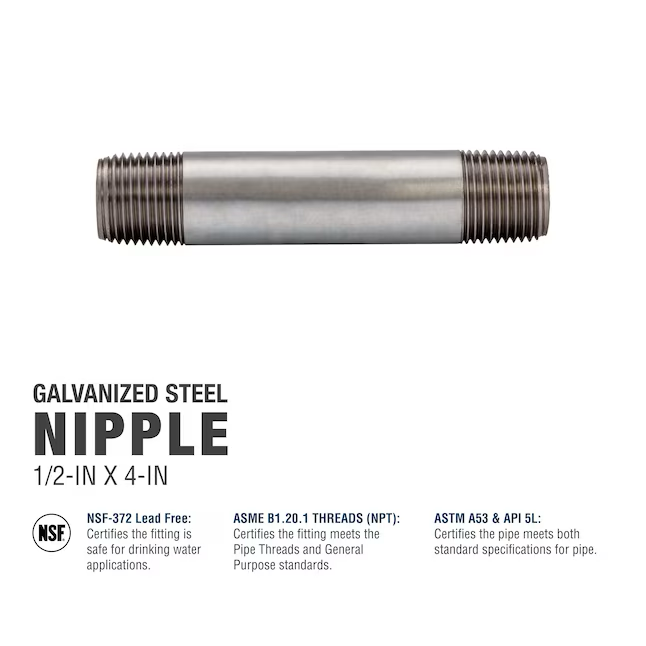 RELIABILT 1/2-in x 4-in Galvanized Nipple