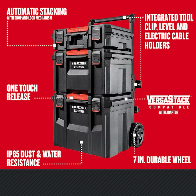 CRAFTSMAN TRADESTACK System 22-in Black Plastic Wheels Lockable Tool Box