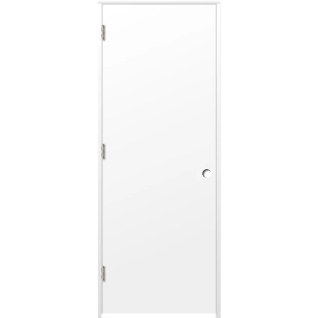 RELIABILT 30-in x 80-in Flush Hollow Core Primed Hardboard Right Hand Inswing Single Prehung Interior Door