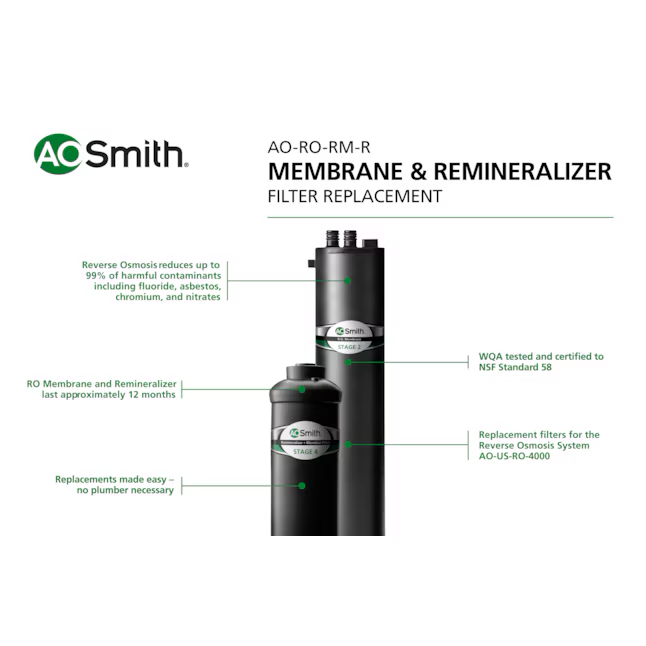 Remineralizador y filtro de repuesto para debajo del fregadero del sistema de agua limpia AO Smith