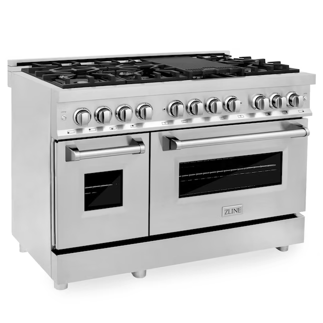 ZLINE Professional 48 Zoll 4,2 Kubikfuß/1,8 Kubikfuß Konvektionsofen Freistehender Doppelofen Dual Fuel Range (Edelstahl)