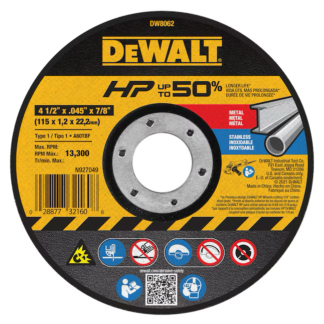 Disco de corte de óxido de aluminio DEWALT de 4,5 pulgadas