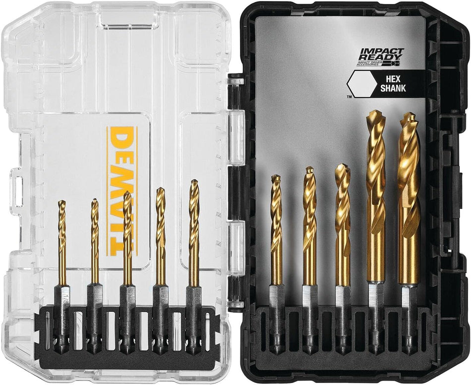 DEWALT 10-Piece Assorted Titanium Nitride Coated Hss Jobber Length Twist Drill Bit Set