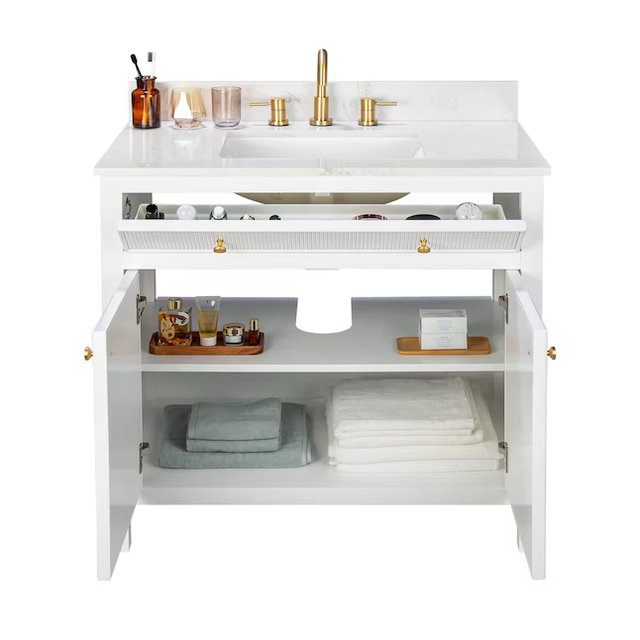 allen + roth Sandbanks 36-in White Undermount Single Sink Bathroom Vanity with White Engineered Stone Top