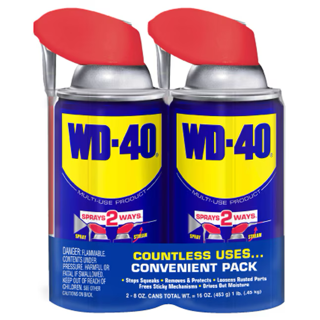 Lubricante multiusos WD-40 Original WD-40, 8 onzas líquidas en aerosol con pajita inteligente, práctico paquete doble