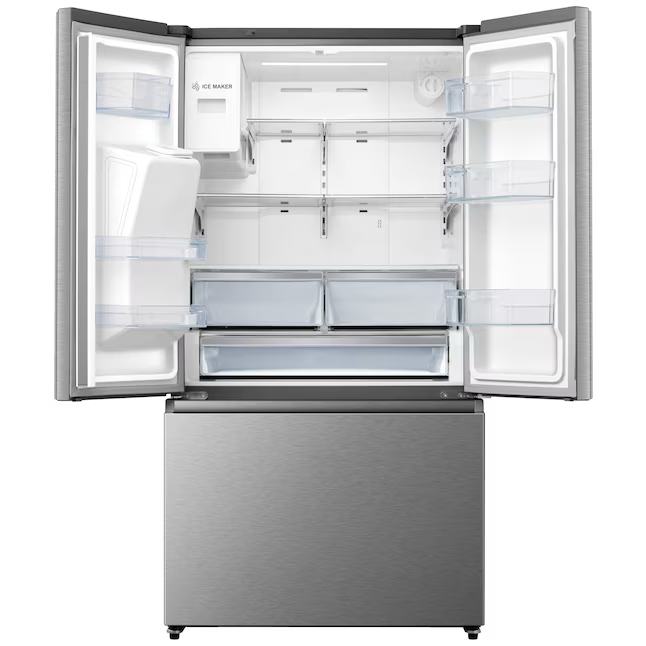 Refrigerador Hisense de puerta francesa de 25.4 pies cúbicos con máquina de hielo doble, dispensador de agua y hielo (acero inoxidable resistente a huellas dactilares) ENERGY STAR