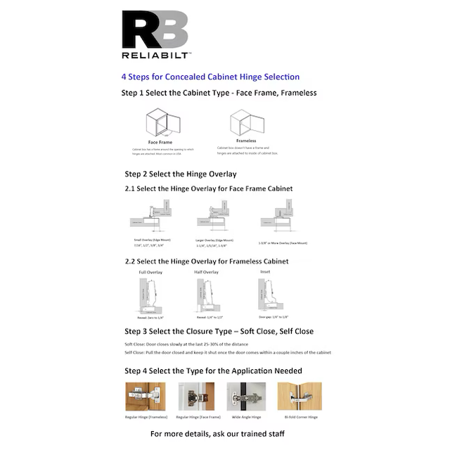 RELIABILT 55-Degree Full Overlay Concealed Self-closing Nickel Plated Cabinet Hinge, 1 Pair (2-Pieces)