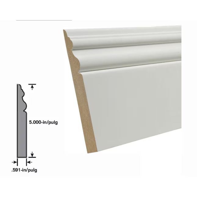 RELIABILT 9/16-in x 5-in x 8-ft Colonial Primed MDF 3022 Baseboard Moulding