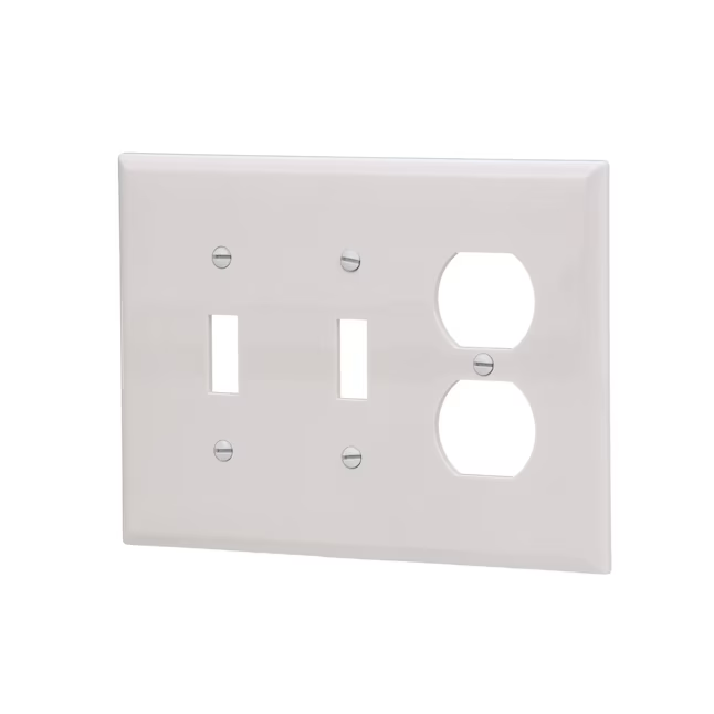 Eaton 3-Gang Midsize White Polycarbonate Indoor Toggle/Duplex Wall Plate