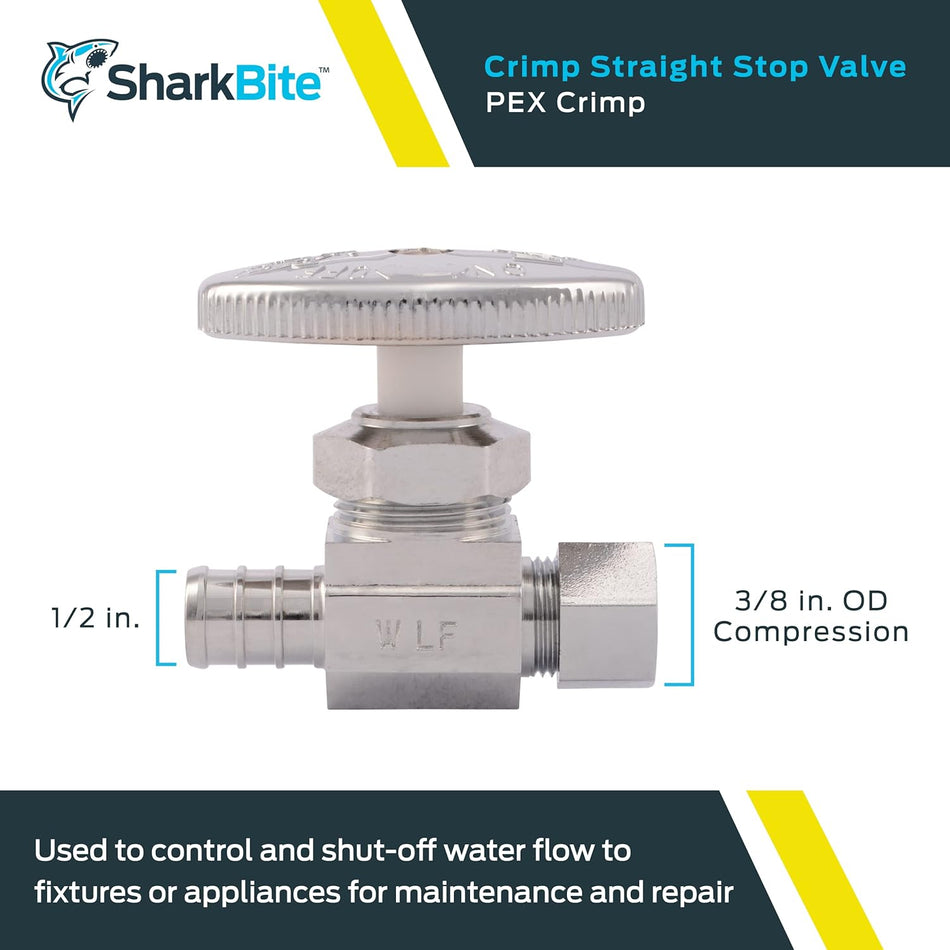 SharkBite 1/2 Zoll x 3/8 Zoll AD Kompressions-Messing-Crimp-Multi-Turn-Geradanschlag