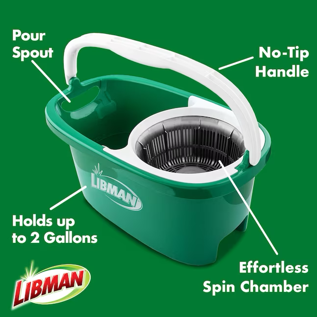 Libman Tornado Spin Mop con cabezal de microfibra - Mango ajustable, cubo antiderrames