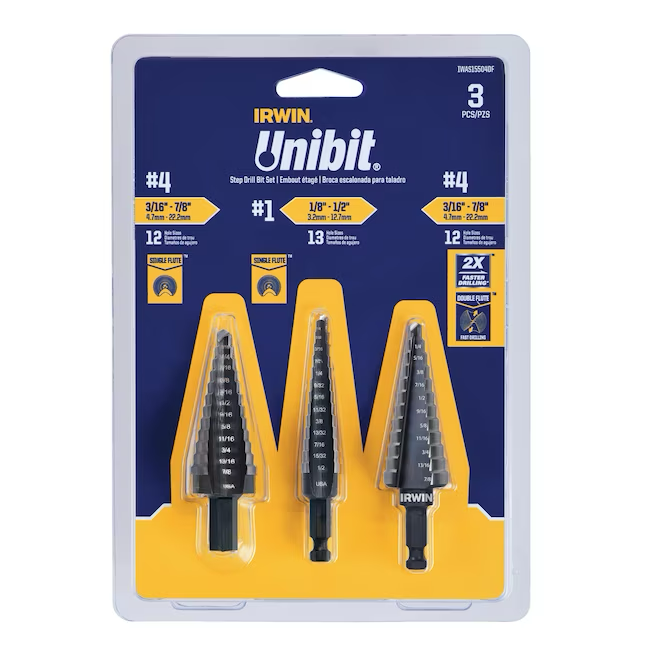 IRWIN Unibit 3-Piece Set Step Drill Bit Set (3/16-in to 7/8-in)