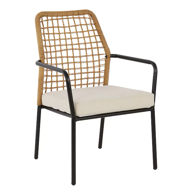 Origin 21 Clairmont Set of 4 Wicker Black Steel Frame Stationary Dining Chair with Off-white Cushioned Seat