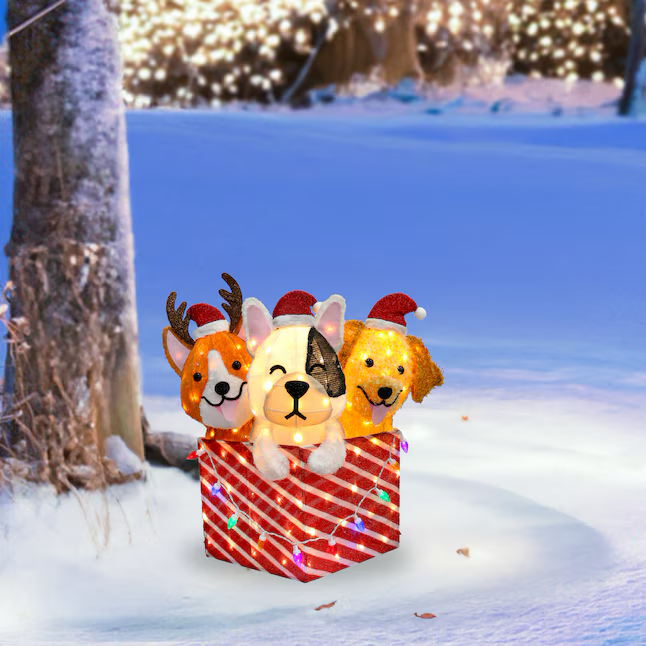 Holiday Living 2.5-ft LED Dogs in Giftbox Decoration