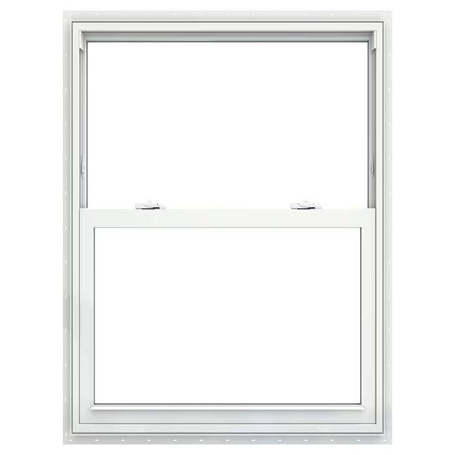 JELD-WEN V-2500 Nueva construcción Ventana de suspensión simple de baja emisividad de vinilo blanco con jamba de 31-1/2 x 51-1/2 x 3 pulgadas con rejillas Pantalla completa incluida