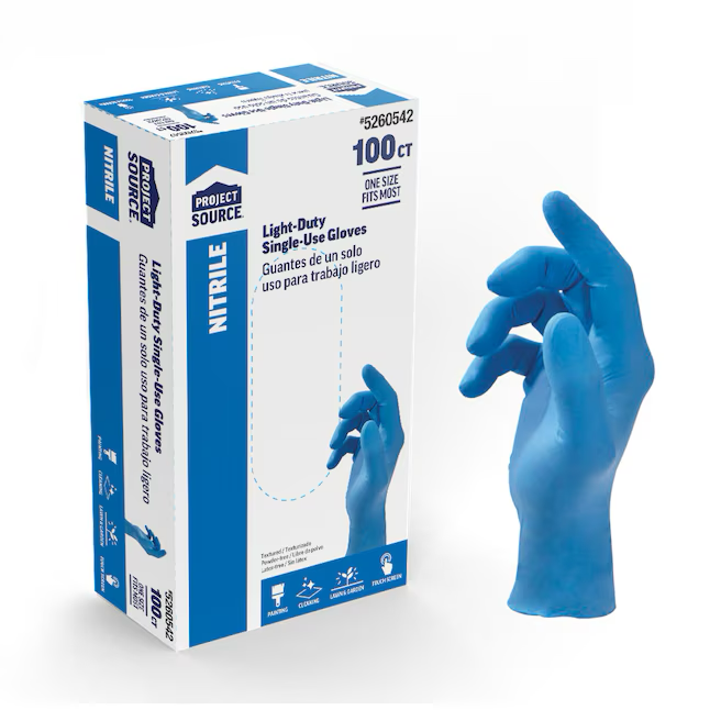 Project Source 100-Count One Size Fits All Nitrile Disposable Cleaning Gloves