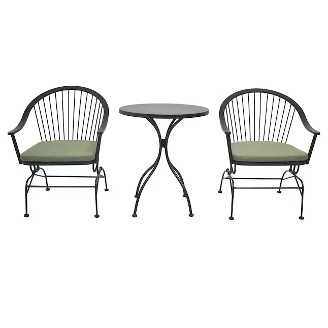 Style Selections Billings 3-Piece Black Bistro Patio Set with Green Cushions