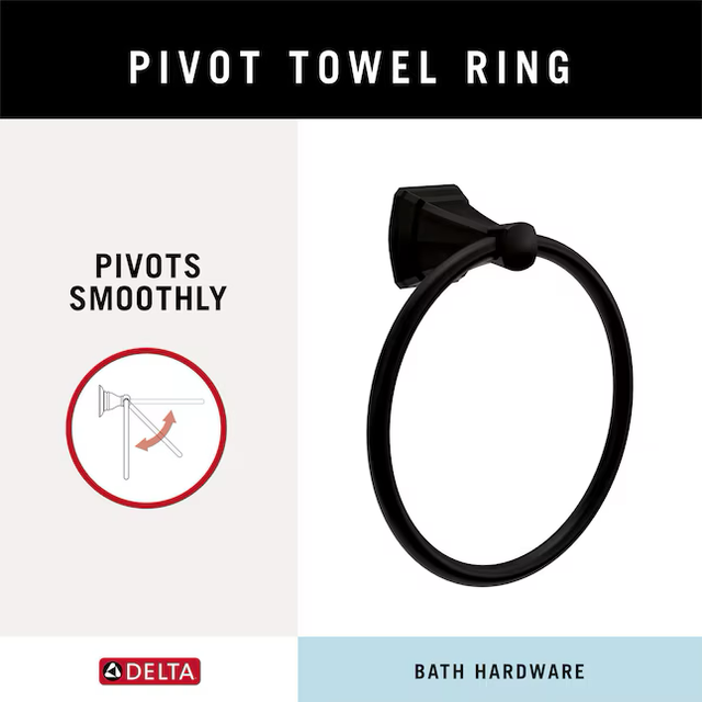 Delta 3-Piece Flynn Matte Black Decorative Bathroom Hardware Set with Towel Bar,Toilet Paper Holder and Towel Ring