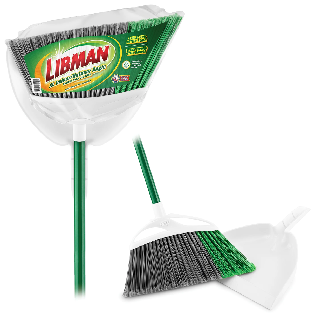 Libman Escoba vertical de ángulo multisuperficie de fibra de poliéster de 13 pulgadas con recogedor