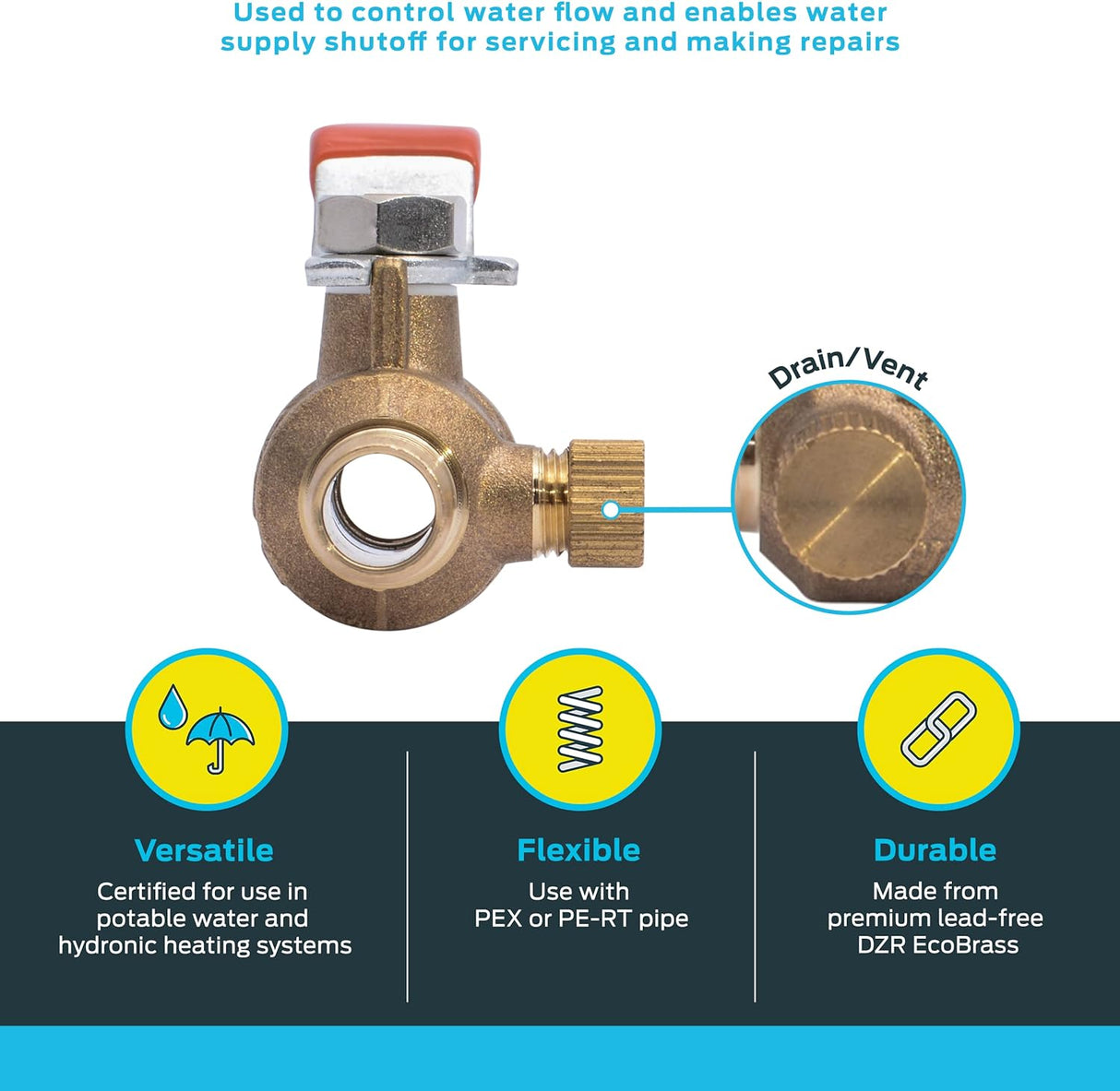 SharkBite 1/2 in. Brass Crimp Ball Valve with Drain / Vent