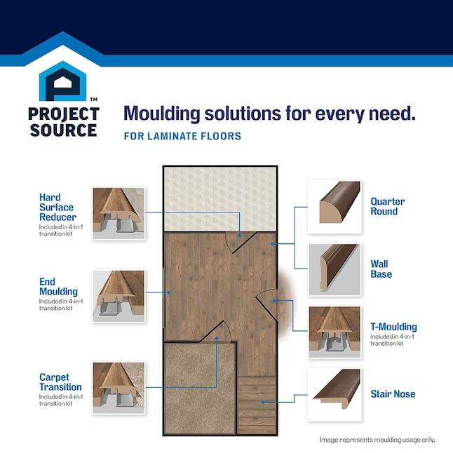 Project Source Urbanite Moldura para piso multiusos de madera laminada de 0,75 pulgadas de alto x 2,37 pulgadas de ancho x 78,7 pulgadas de largo