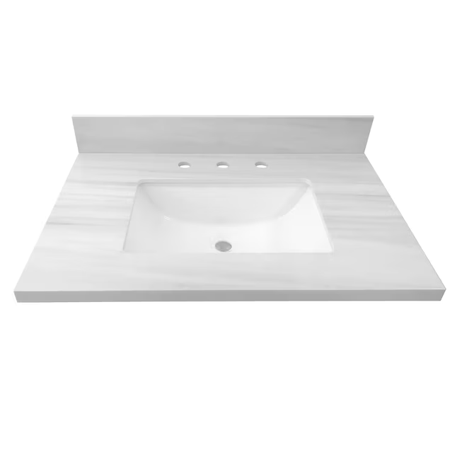 Allen + Roth Dolomiti Bianco 31-in White Sintered Stone Undermount Single Sink 3-Hole Bathroom Vanity Top