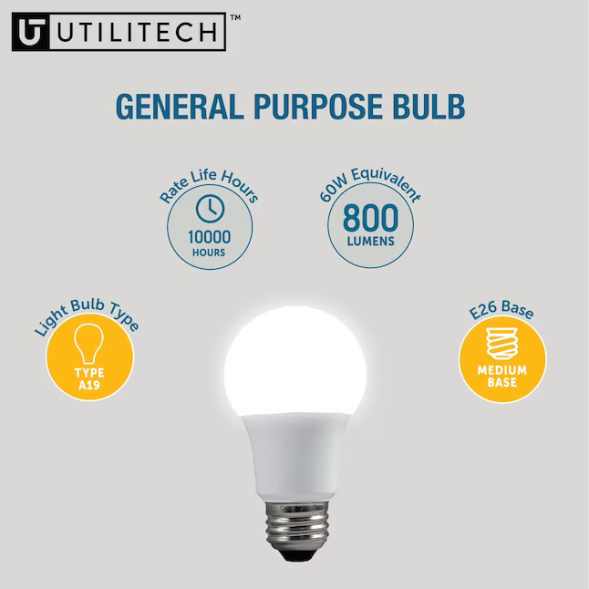 Utilitech A19 Bright White E26 Light Bulb (16-Pack)