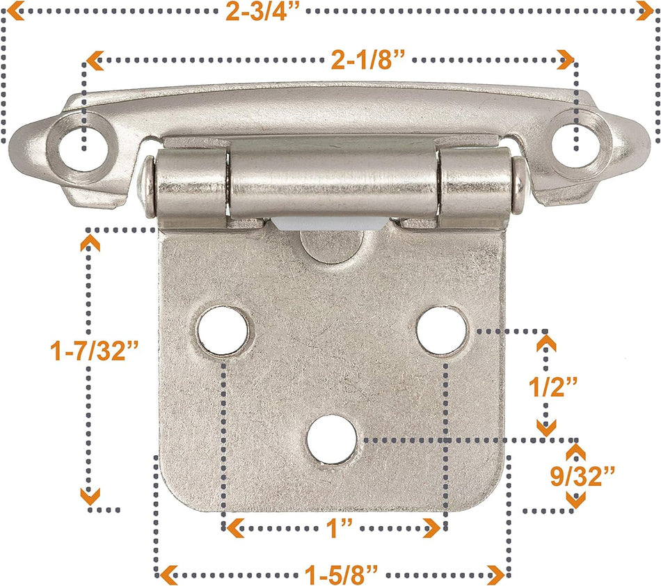 SABER SELECT 1/2 in. Overlay Brushed Nickel Cabinet Hinges (2-Pack)