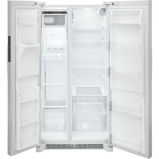 Frigidaire 25,6 Kubikfuß Side-by-Side-Kühlschrank mit Eismaschine, Wasser- und Eisspender (weiß) ENERGY STAR