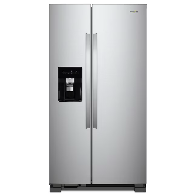 Refrigerador de dos puertas verticales Whirlpool de 24.6 pies cúbicos con máquina de hielo, dispensador de agua y hielo (acero inoxidable resistente a huellas dactilares)