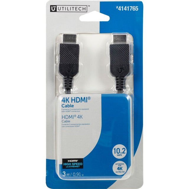 Cable HDMI a HDMI 4K Utilitech de 3 pies, color negro