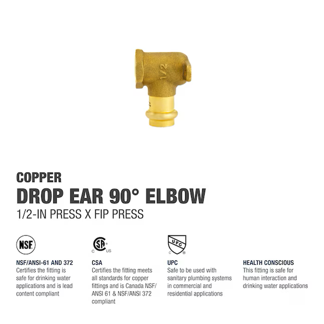 Streamline 1/2-in 90-Degree Copper Press Drop Ear Elbow