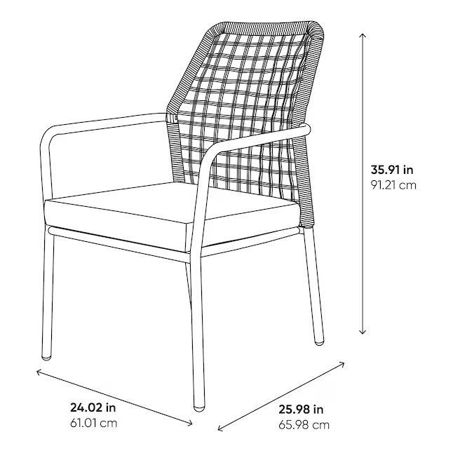 Origin 21 Clairmont Juego de 4 sillas de comedor estacionarias con estructura de acero negro de mimbre y asiento acolchado en color blanquecino