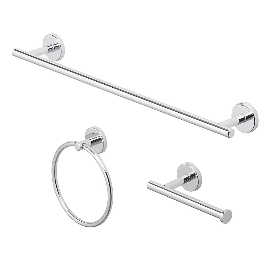 allen + roth 3-Piece Harlow Polished Chrome Decorative Bathroom Hardware Set with Towel Bar,Toilet Paper Holder and Towel Ring