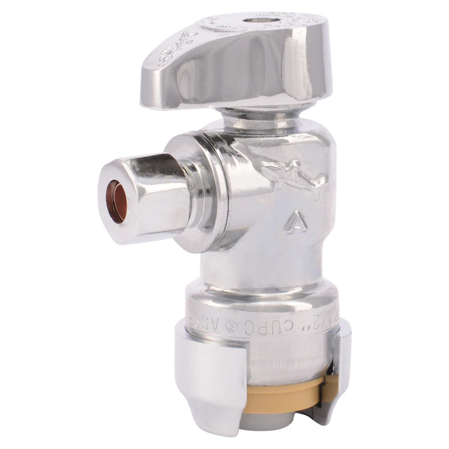 SharkBite 1/2-in Push-to-connect x 1/4-in Od Compression Brass Quarter Turn Stop Angle Valve