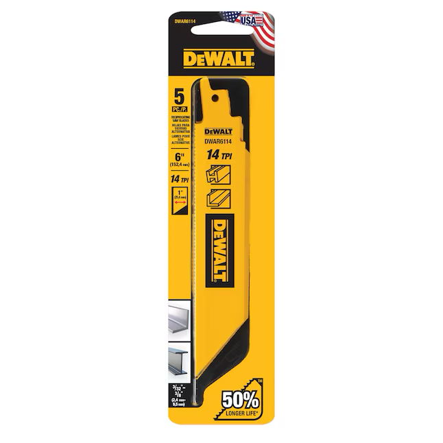 DEWALT Bi-metal 6-in 14 Tpi Wood Cutting Reciprocating Saw Blade (5-Pack)