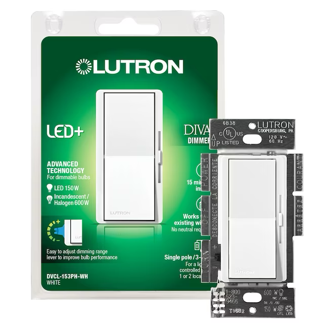 Lutron Diva Einpoliger/3-Wege-LED-Wippschalter für Lichtdimmer, Weiß