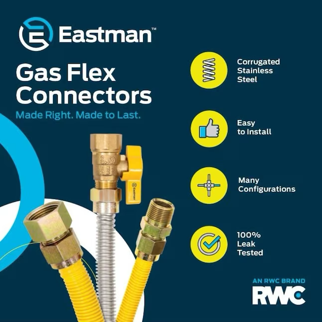 Eastman Conector de gas de acero inoxidable con entrada Mip de 48 pulgadas y 1/2 pulgadas x salida Mip de 1/2 pulgadas 