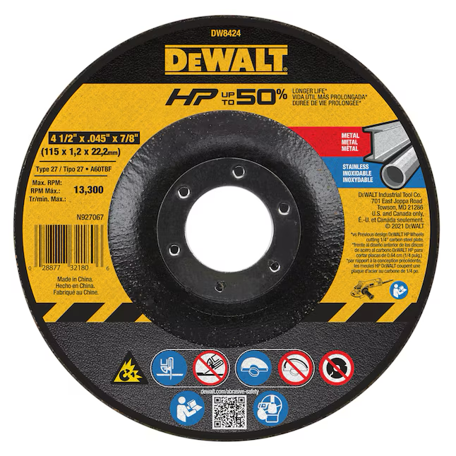 Disco de corte de óxido de aluminio DEWALT de 4,5 pulgadas