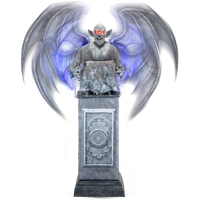 Gárgola LED parlante de 8 pies con alas en pedestal Haunted Living Animatronic