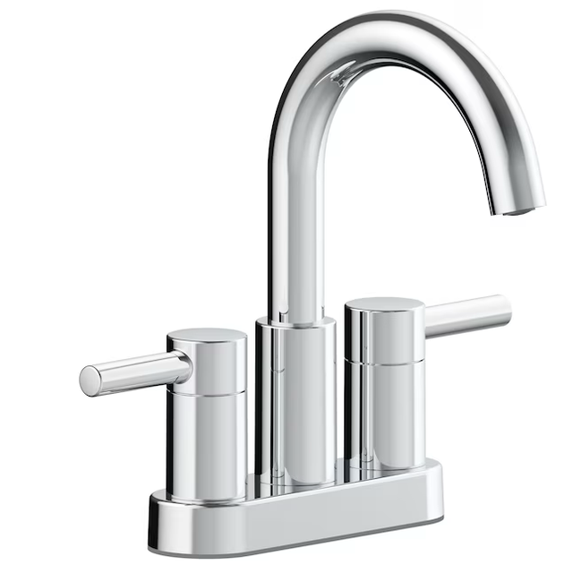 allen + roth Harlow Polished Chrome 4-in centerset 2-Handle WaterSense Bathroom Sink Faucet with Drain and Deck Plate