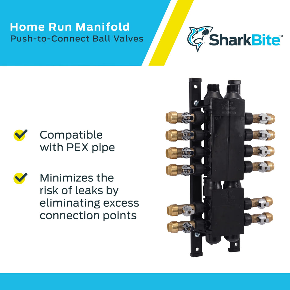 SharkBite Colector Home Run de 3/4 pulg. con salidas Sharkbite de 1/2 pulg. (12 salidas)